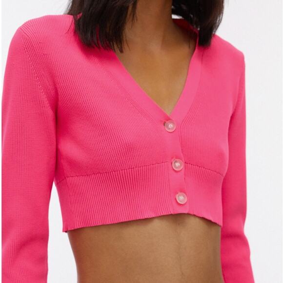 Helmut Lang Essential Crop Button Front Cardigan Sweater Neon Pink-S - Picture 1 of 10
